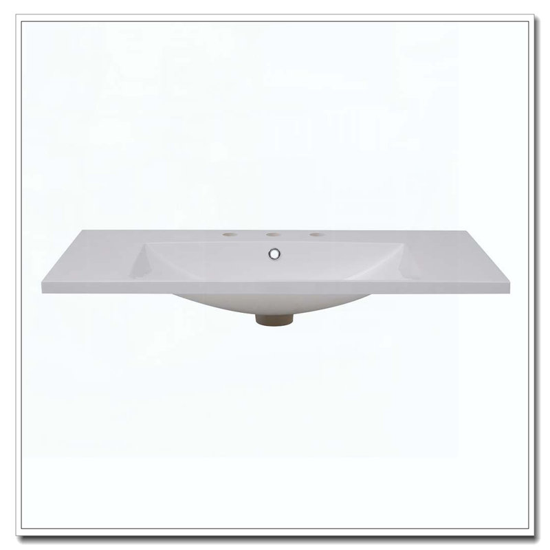 Lavabo de salle de bain 36 po x 18 po à trois trous (centre 8 po), comptoir de meuble-lavabo en résine avec trop-plein