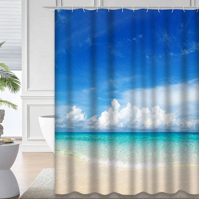 Magnifique plage tropicale, mer, tropique, ciel, bleu, été, ensoleillé, paysage de sable avec 12 crochets, L 72 po x l 84 po