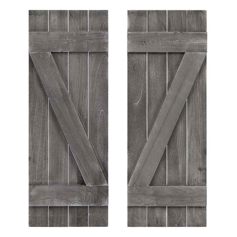 Costway Window Shutter 2 Pcs Reclaimed Wall Decor With Antiqued Surface, Dark Grey