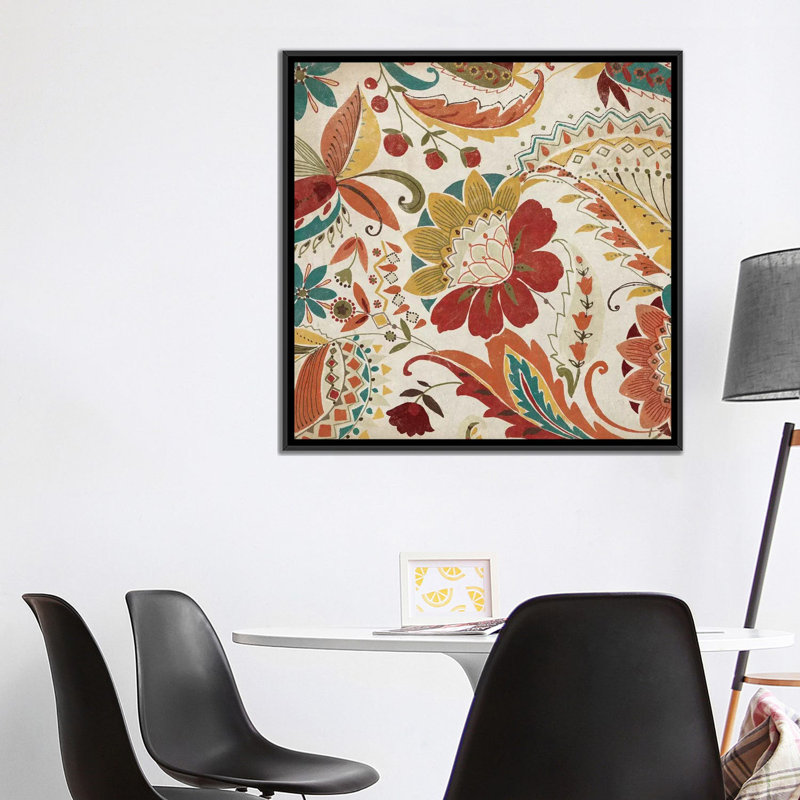 Boho Paisley Spice II, impression sur toile tendue, H 18 po x l 18 po x P 1,5 po, Toile avec cadre noir, Pas de tapis