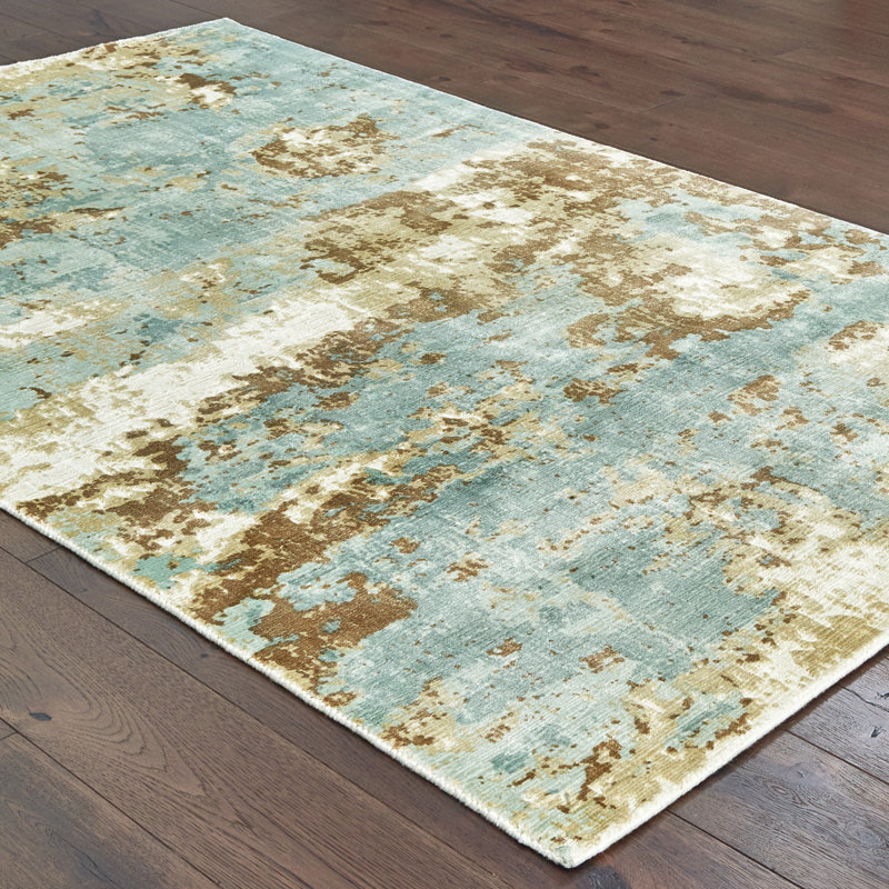 Tapis bleu/brun noué la à la main abstract Kirkpatrick, Rectangle 8 pi x 10 pi