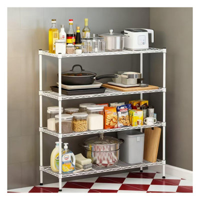 Heavy Duty Metal Storage Shelves - Adjustable 4-Tier Shelving Unit for Kitchen, Bathroom & Laundry Room - Space Saving Storage Solution with 66 lbs Weight Capacity