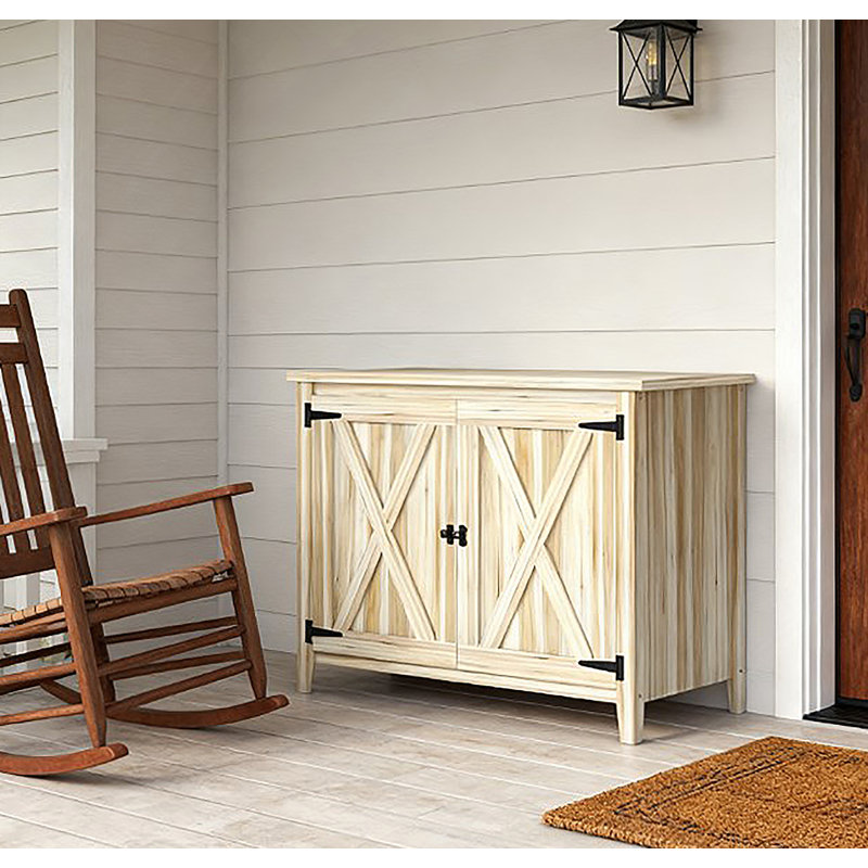 Armoire de rangement extérieure en bois avec tablette et portes doubles, Bois naturel