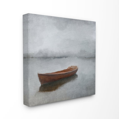 Reproduction d’art, "Calm Sea soft Grey horizon avec bateau rouge" par Kimberly Allen