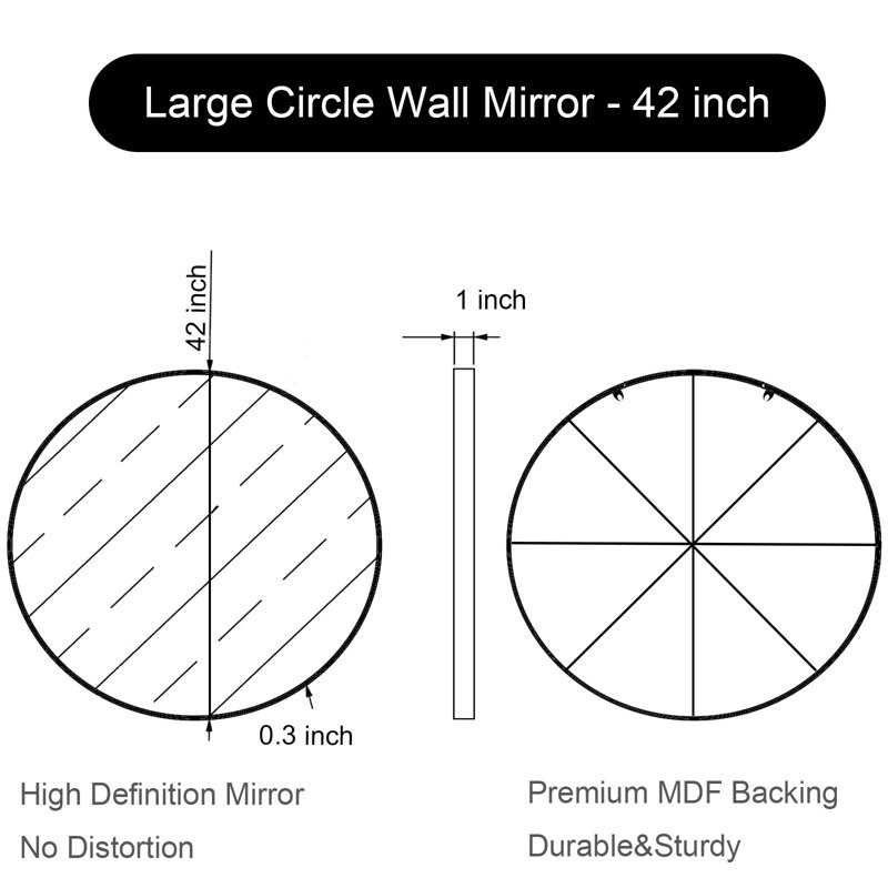 Grand miroir rond, 42 po x 42 po, Noir