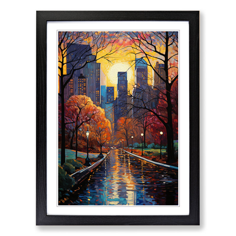 Central Park Modern - Single Picture Frame Print on Wood, Black Framed, 46cm H x 34cm W x 2cm D