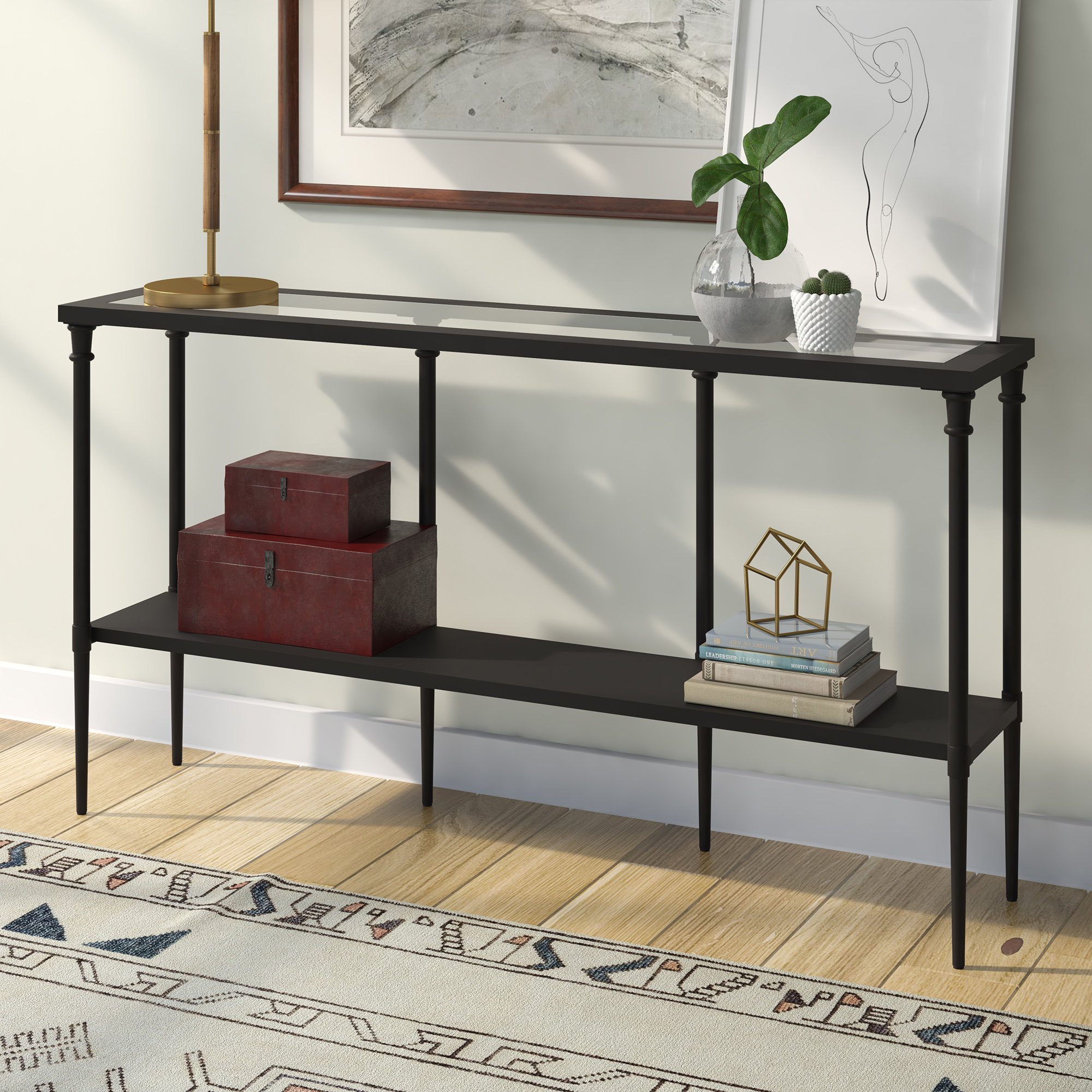House of Hampton® Dafna Wide Rectangular Console Table in Blackened ...