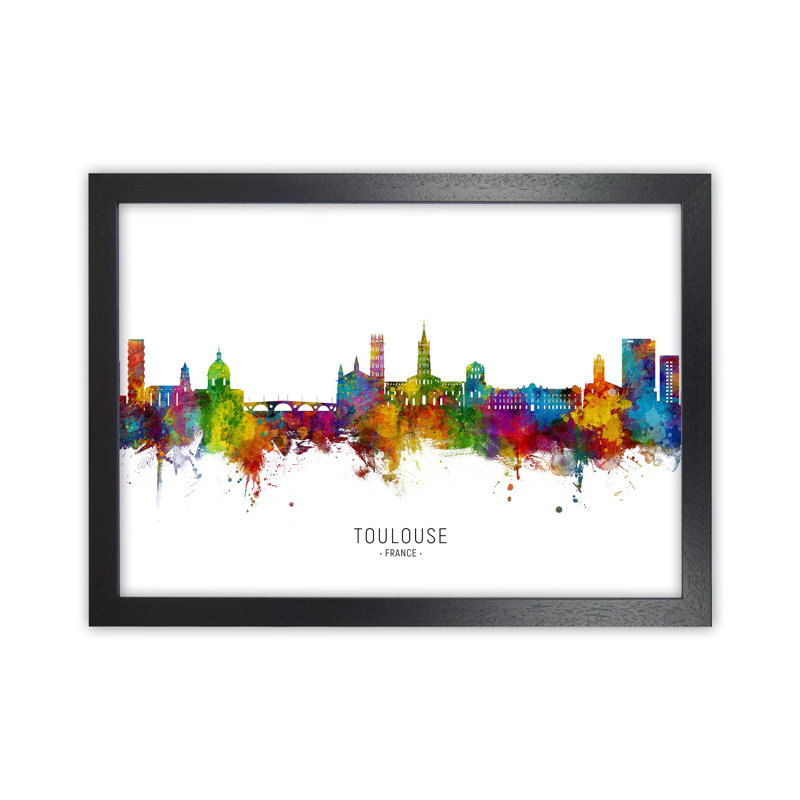 Toulouse France Skyline by Michael Tompsett - Print, 25cm H x 34cm W x 3cm D, Black Framed