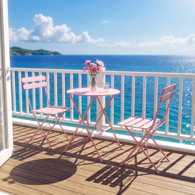Premium Frame Patio Bistro Set With Seat Cushion, Folding Outdoor Patio Furniture Sets, 3-Piece Patio Set Of Folding Patio Table And Chairs