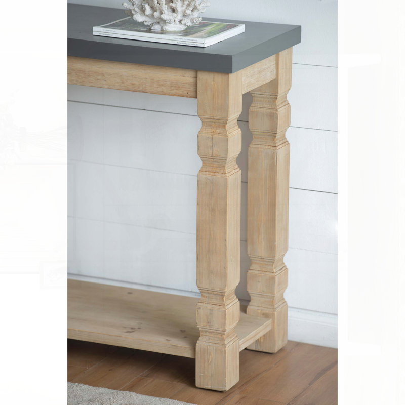 Console avec surface en béton et pieds tournés en bois