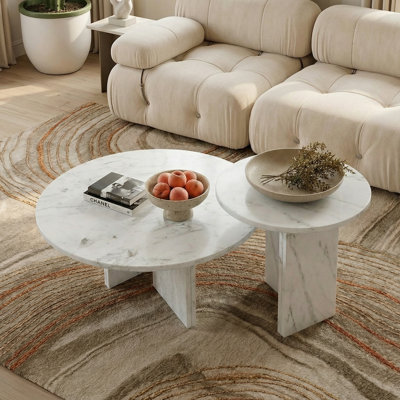 Table basse ronde en marbre 2 pièces pour salon