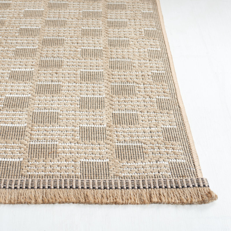 Eloi Rectangle Checkered Machine Woven Jute/Sisal/Cotton Area Rug in Natural/Ivory, Rectangle 5'3" x 7'6"