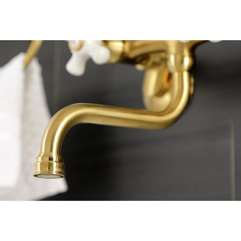 Kingston Brass Kingston Two-Handle 2-Hole Wall Mount Bathroom Faucet, Cross Handle, Brushed Brass