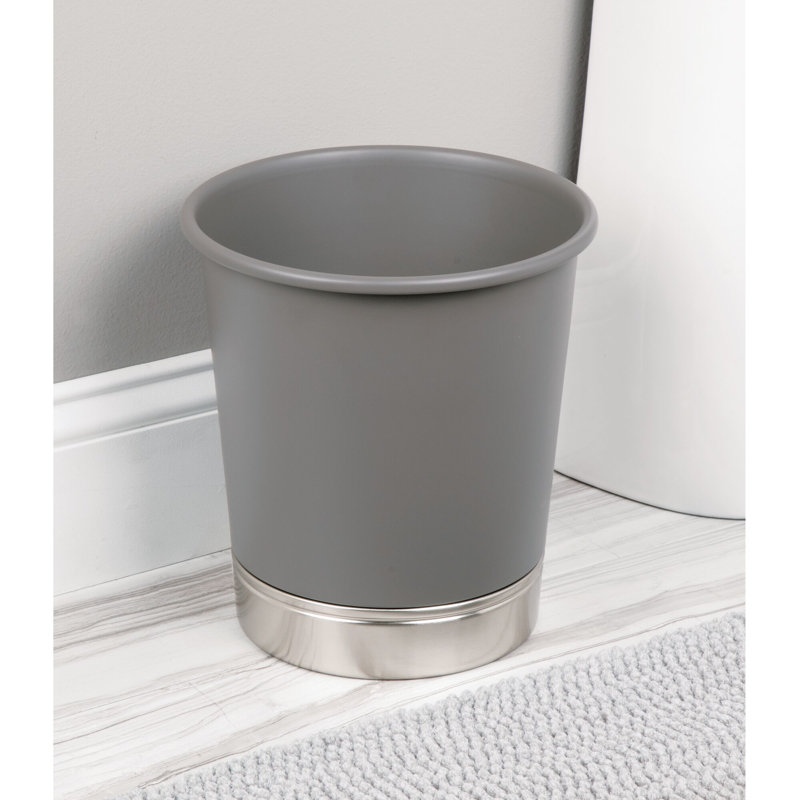 Matte Gray and Brushed Steel Small Waste Can