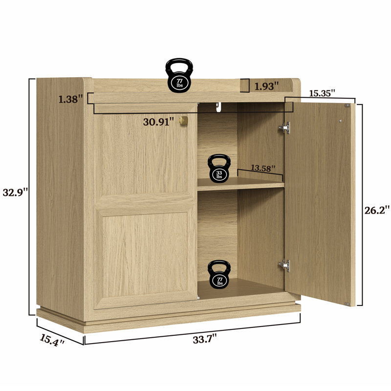 33.7'' Sideboard With Adjustable Shelf and  3D - Design, Light Oak