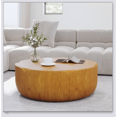 Table basse d'intérieur ronde d'extérieur de 35,63 pouces, imperméable à l'eau MGO durable, grain de bois moderne, aucun assemblage requis