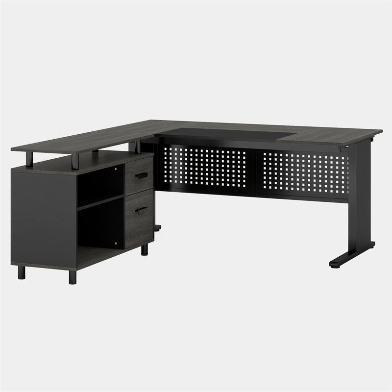 Bureau de direction en L de 63 po avec classeur (sans la chaise)