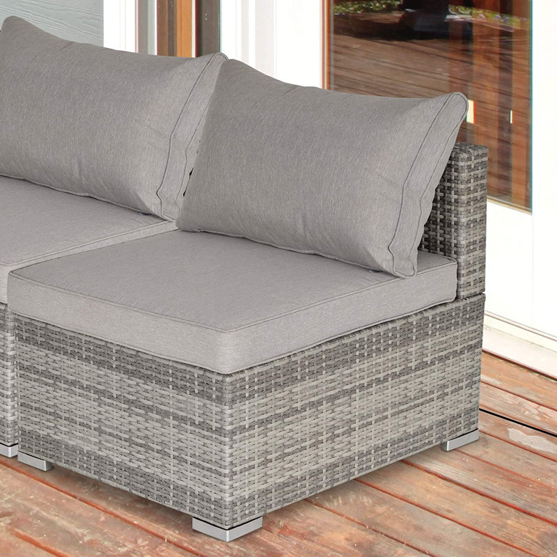 Gennett Wicker Outdoor Armless Lounge Chair, Light Grey/Beige