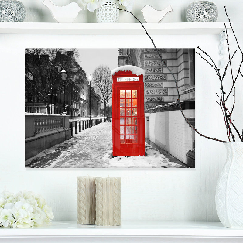 « red london telephone stand cityscape », reproduction de photo sur toile tendue, H 20 po x l 40 po x P 1po, Toile tendue