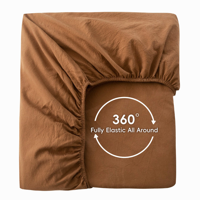 Drap-housse MooMee 100% coton lavé extra profond, Grand lit , Orange foncé