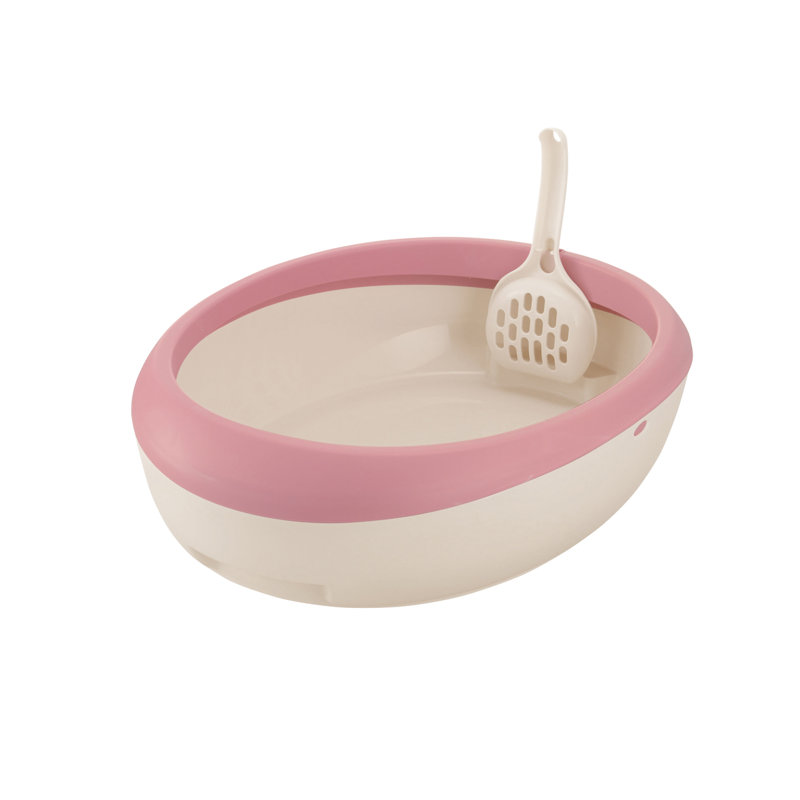 Salmon Pink and White Plastic Top Open Cat Litter Pan