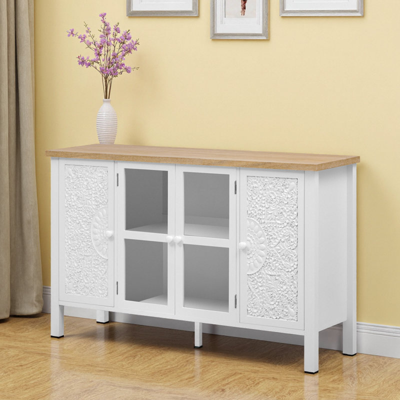Console multimédia avec 3 armoires spacieuses, Blanc