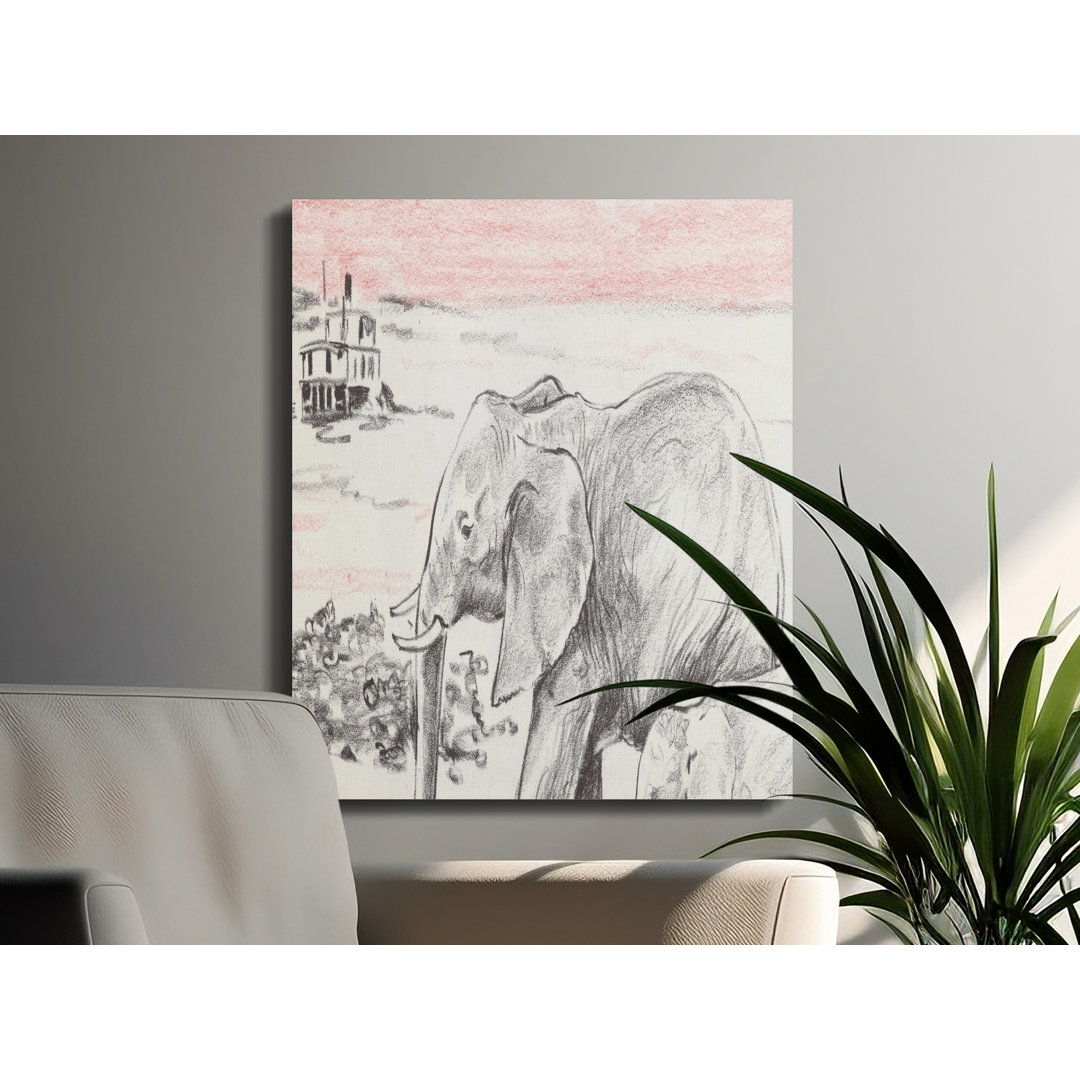 Elephant Canvas Wall Art, Riverboat Scene, Gallery Wrapped Matte Print, Ready to Hang, Animal Art, Archival Quality, Modern Decor