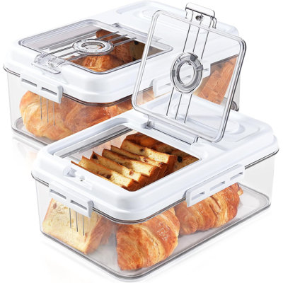 2-Pack Airtight Bread Storage Containers with Date Dial & Magnetic Lid, BPA-Free Clear Bread Box for Kitchen