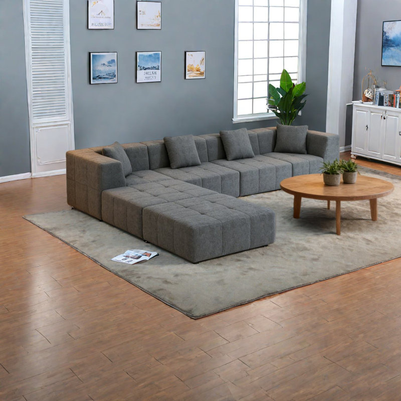 Canapé modulaire en flanelle gris confortable