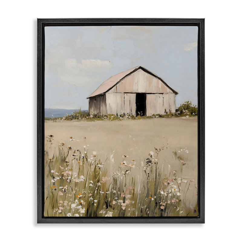 Joli cadre flottant de paysage de grange, design par Franklyn Gregory, H 31 po x l 25 po, Cadre flottant noir de jais