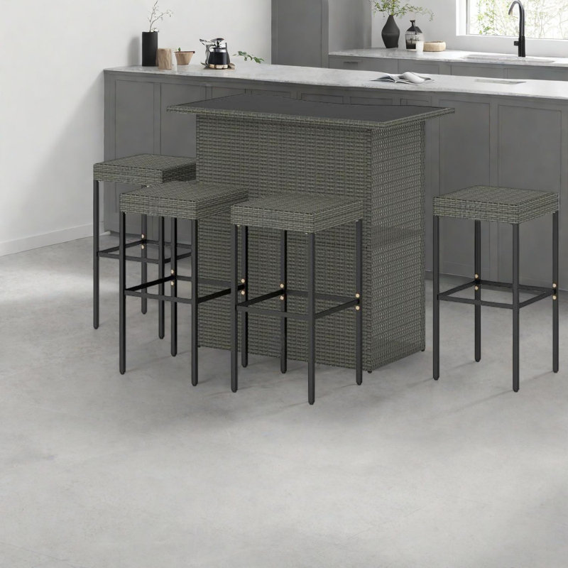 Ensemble de bar moderne avec rangement, acier rotin, espace de divertissement extérieur