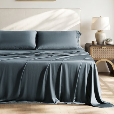 100% Rayon from Bamboo 400 Thread Count Sateen Cooling 4-Piece Bed Sheet Set, Ultra Soft Breathable Deep Pocket Bedding Sheets