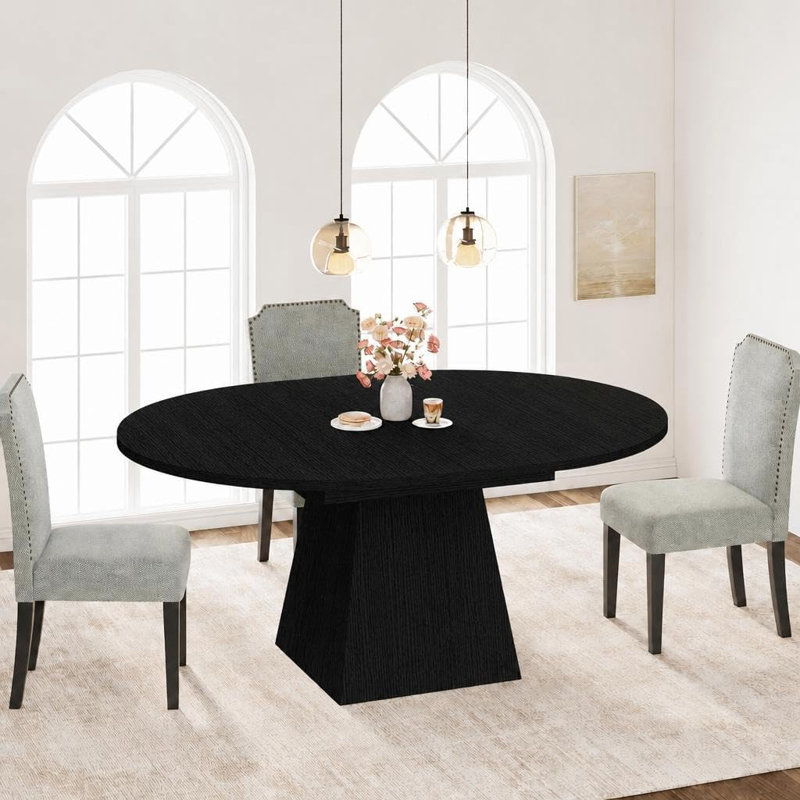Table de salle à manger ronde extensible de 120 à 160 cm pour 4 à 8 personnes, rallonge dissimulée transformable en ovale, plateau épais