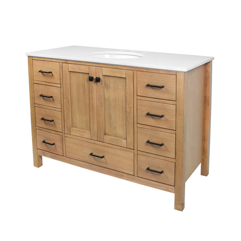 Ensemble de meuble-lavabo simple 48 po Claudett, Blanc d'ingénierie, Blond