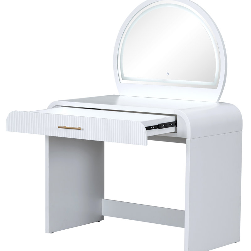 White 39" Bedroom Makeup Vanity Table. Touch Screen Lighted Mirror And Drawer. Curved Design For Elegance. Adequate Storage Space. User-. Simple Installation Procedure