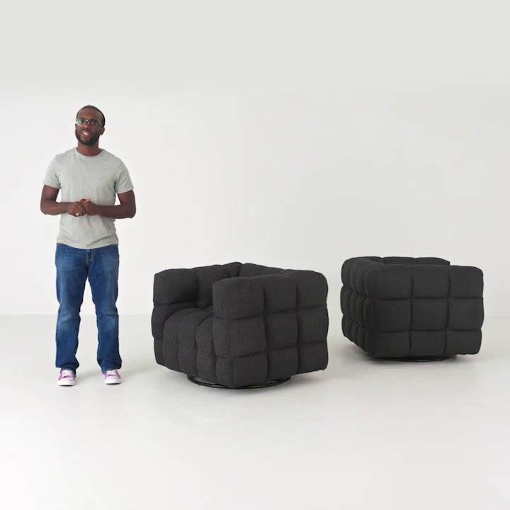 Ashyiah 38" Wide Tufted Swivel Chair with Square Arm (Set of 2)