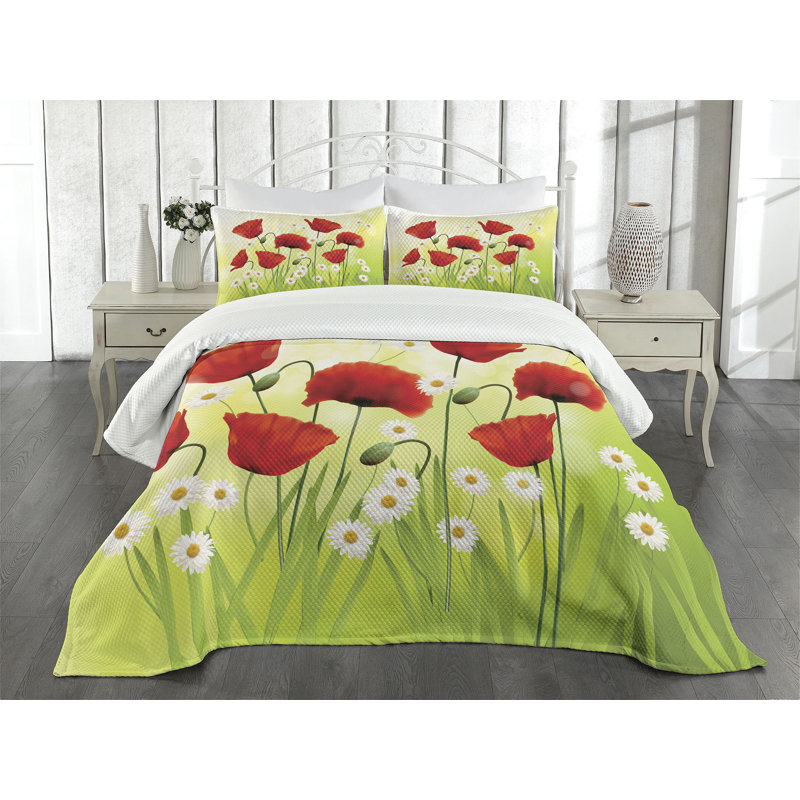 Ambesonne Flower Bedspread Floral Chamomile, King Bedspread + 2 Standard Shams