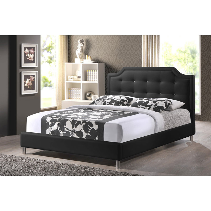 Lit plateforme tapissier Abrams, Double, Noir