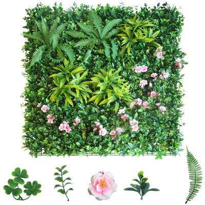3-Piece 39.37" x 39.37" Artificial Grass Wall Panel with Mixed Foliage, Indoor Outdoor Privacy Screen for Garden Patio Wedding Decor