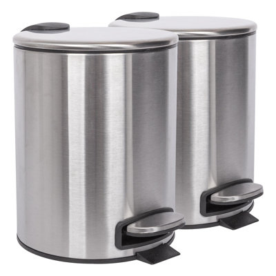 Harbour Housewares - 5L Round Bathroom Pedal Bins - 2x Stainless Steel Rubbish Dustbins
