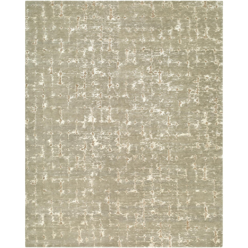 Kolkata Hand Knotted Abstract Area Rug in Green, Rectangle 12' x 15'