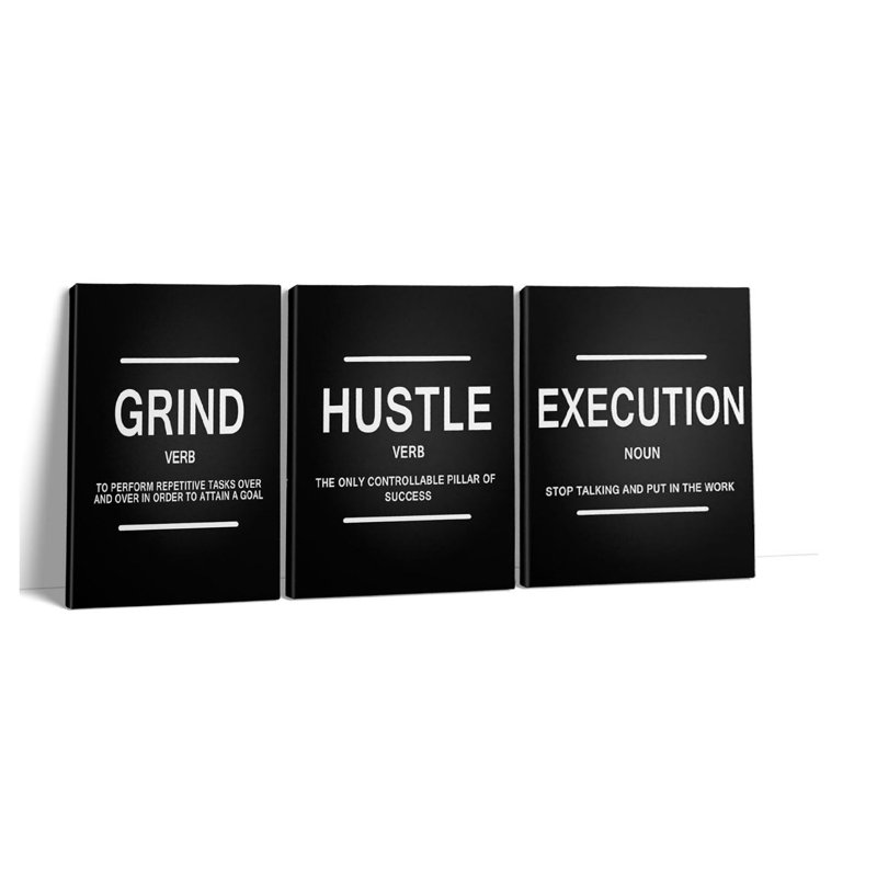 «Grind Hustle Exaction», impression sur toile 12 x 16 po, 3 panneaux pour le couloir latéral