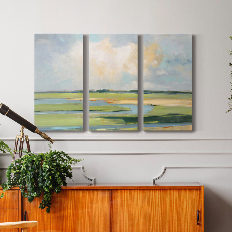 Pastel Horizon II - peinture sur toile tendue 3 pièces, H 27 po x l 54 po x P 1 po