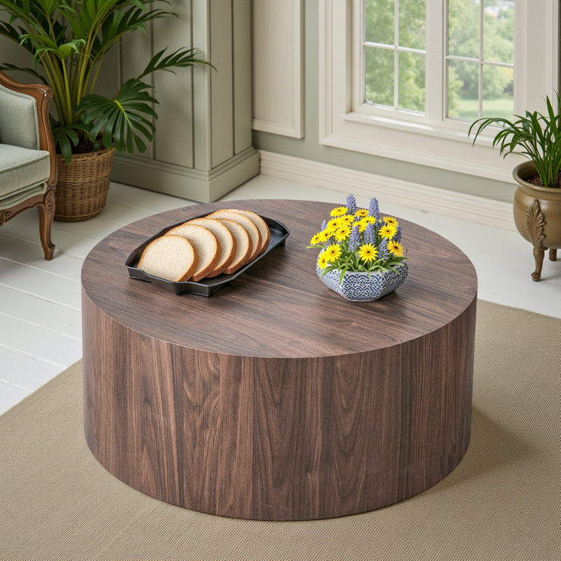 Table basse cylindrique Industrial, Bois brun foncé