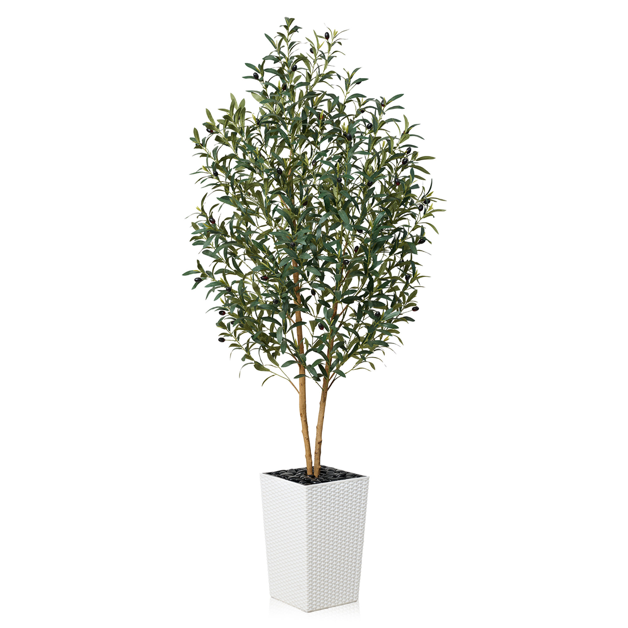 George Faux Olive Tree with UV Protection, 2 Natural Tree Trunks, Large Decorative Potted Olive Tree, 72" H x 24" W x 24" D