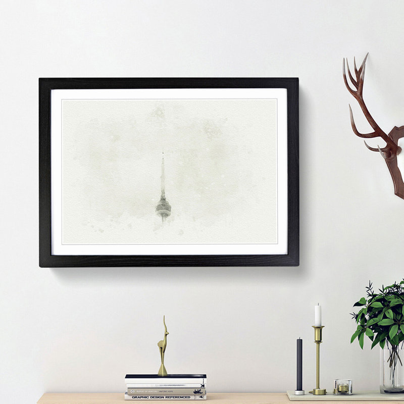 CN Tower in Toronto Canada in Abstract - Picture Frame Graphic Art Print, 36cm H x 48cm W x 2cm D, Black Framed
