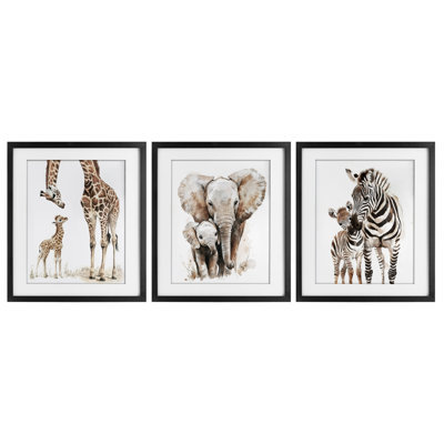 Jungle Animal Babies with Mothers 3pc Framed Print Under Glass Set, design by Ramona Murdock