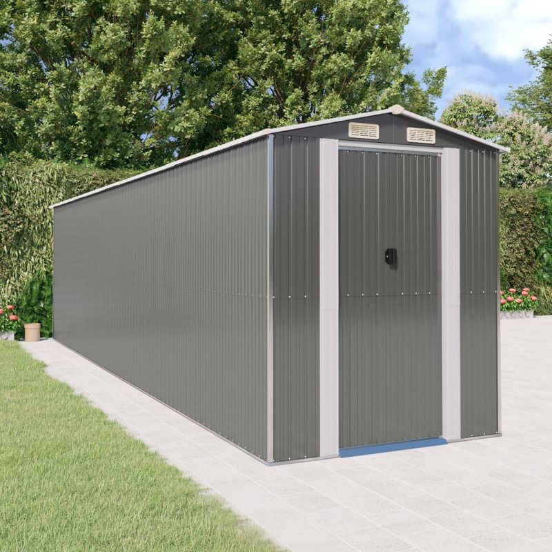 6 ft. W x 25 ft. D Galvanized Steel Apex Garden Shed, Light Grey