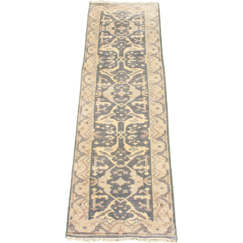 Tapis de couloir en laine gris foncé noué à la main New Age Ushak de conception unique 2 pi 8 po x 9 pi 8 po Brojanac Tapis décoratif