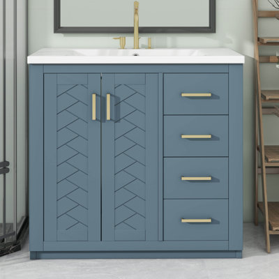 Ensemble de meuble-lavabo 36 po avec lavabo en céramique 36 po, meuble-lavabo indépendant équipé de 3 tiroirs